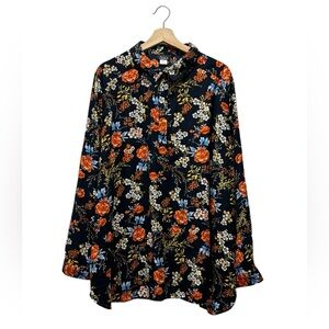 Simply Emma Navy Blue Colorful Floral Design Casual Long Sleeve Blouse Size 3X